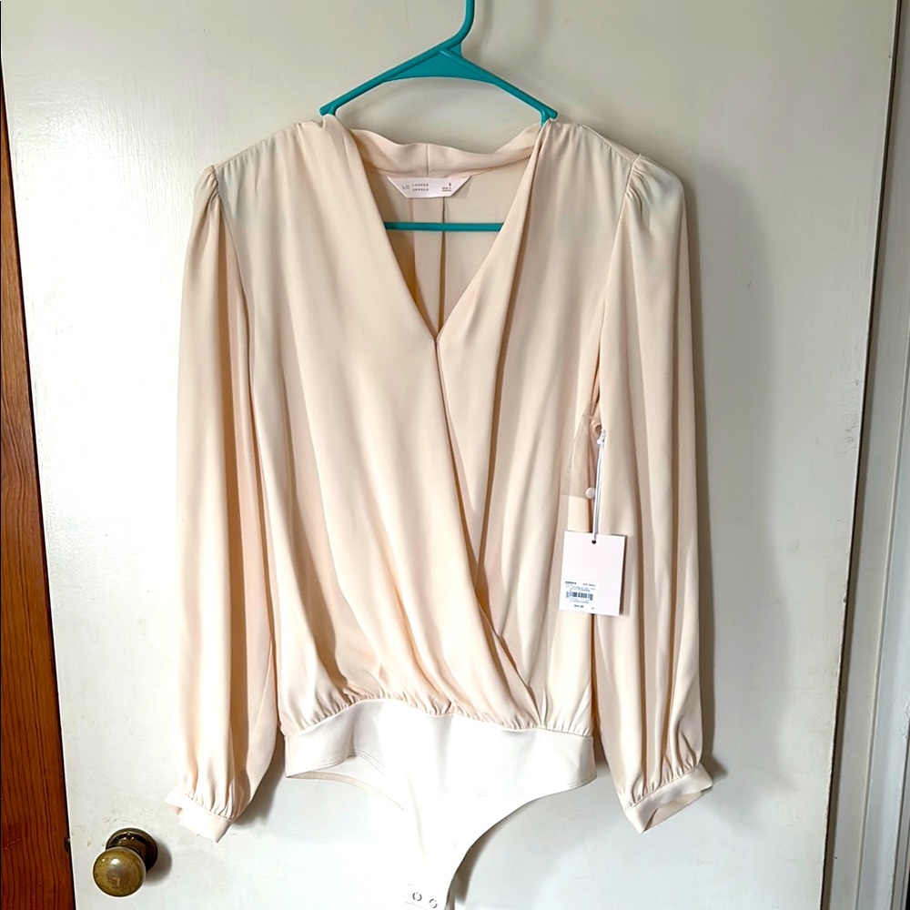 LC Lauren Conrad Cream Bodysuit Top